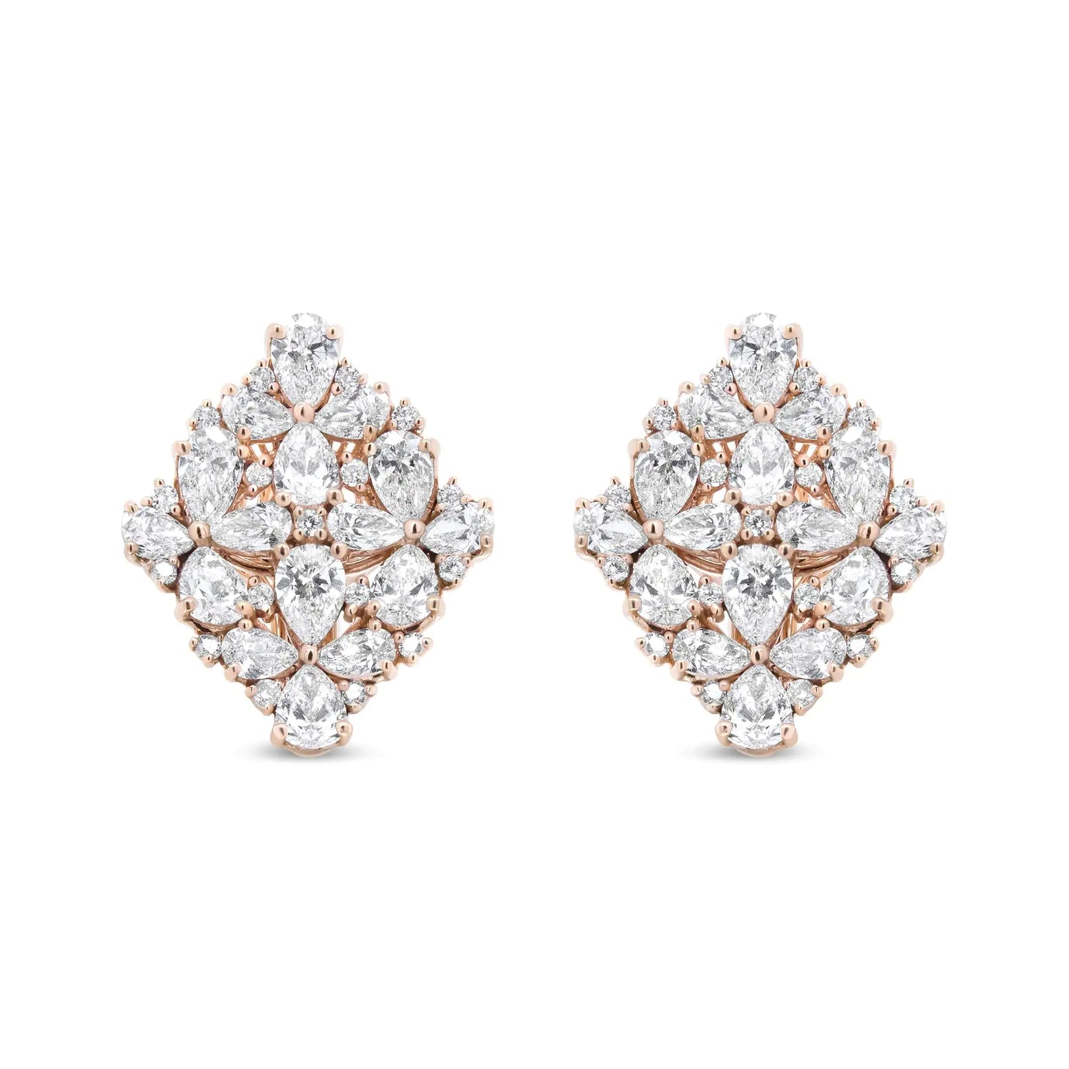 18K Rose Gold 8 1/3 Cttw Pear and Round Diamond Floral Cluster Omega Earrings (F-G Color, VS1-VS2 Clarity)