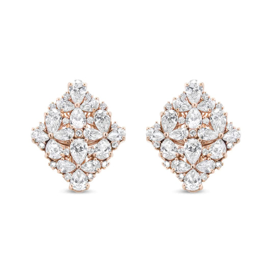 18K Rose Gold 8 1/3 Cttw Pear and Round Diamond Floral Cluster Omega Earrings (F-G Color, VS1-VS2 Clarity)