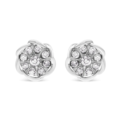 10K White Gold 1/2 Cttw Diamond Floral Cluster Swirl Stud Earrings (H-I Color, I1-I2 Clarity)