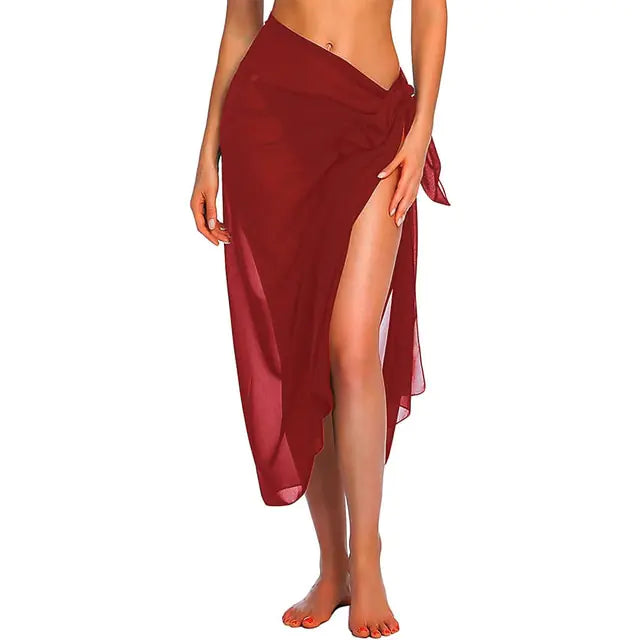 Swimwear Cover-ups Wine Red-Long One Size