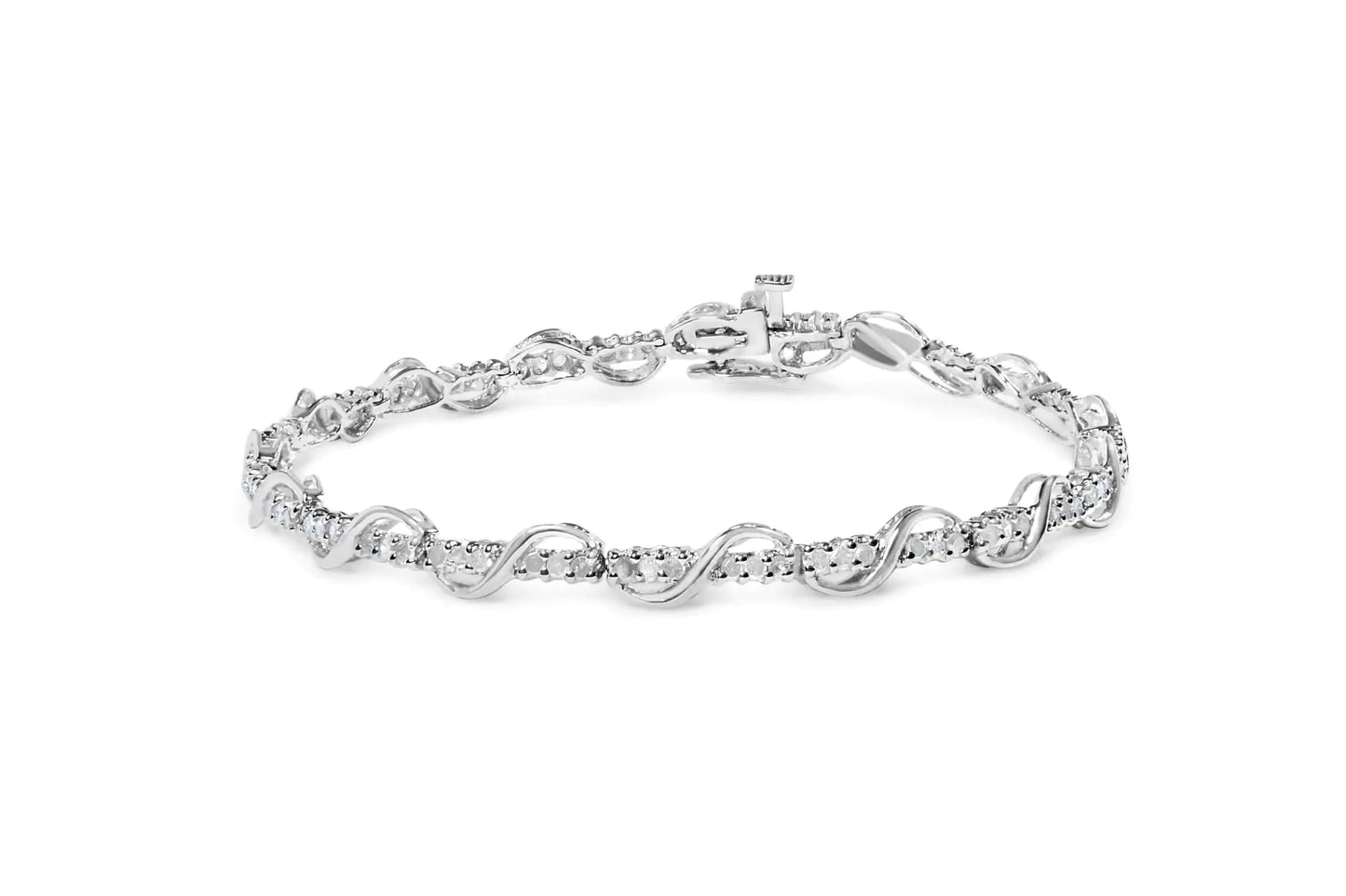 10K White Gold 1.00 Cttw Round-Cut Diamond Tennis Bracelet with Swirl Link (H-I Color, I3 Clarity) - 7" Inches