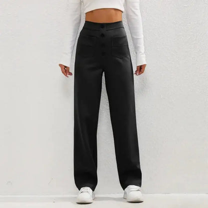 High- Waisted Casual Pants Black S