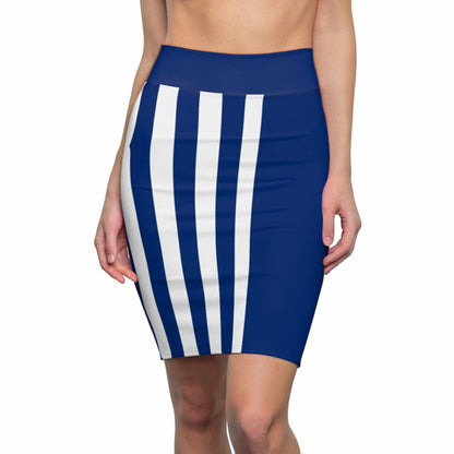 Womens Pencil Skirt Blue/white Stripe, Stretch Mini, S152393 4 oz.