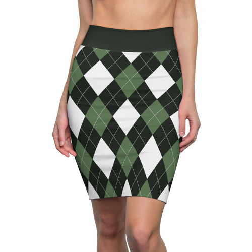 Womens Pencil Skirt, Green And White Argyle Stretch Mini, S510537 4 oz.