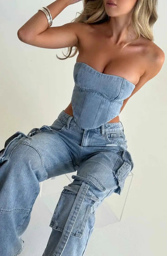 Denim Corset Top Blue Large