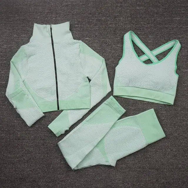 Seamless Sports Suits 3PcsSetGreen L