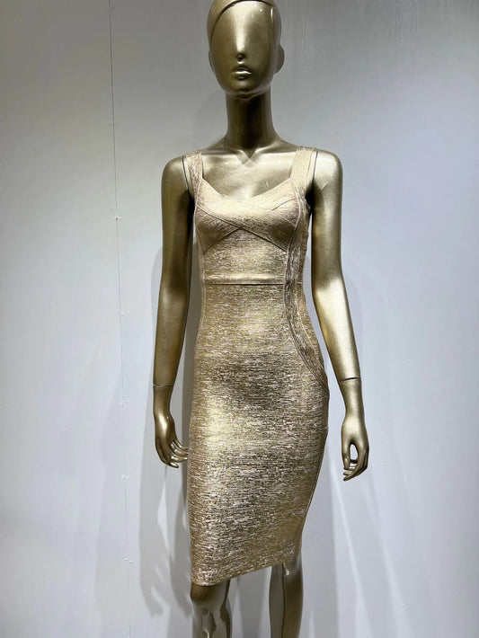 Gold and Silver Foil Bandage Dress - Sleeveless Party Dress