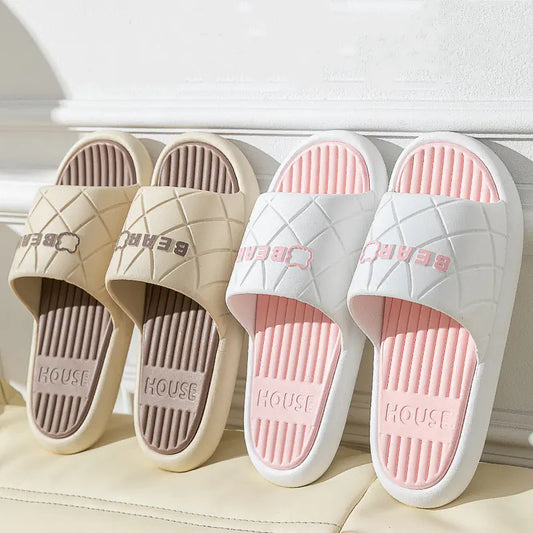 Women's Anti-Slip Striped Bear House Slippers for Summer