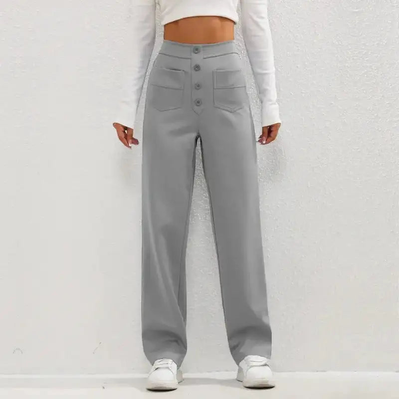 High- Waisted Casual Pants Gray XXL