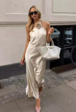 Santorini Satin Dress - Solid Color Midi Dress (One Piece)