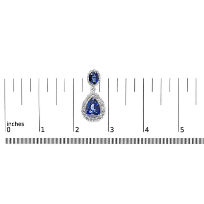 18K White Gold Blue Sapphire 2 3/4 Cttw Diamond Halo Drop Dangle Earring (G-H Color, SI1-SI2 Clarity)